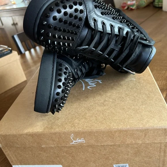 Christian Louboutin Black Orlando Flat Spiked Sneakers - Picture 9 of 16